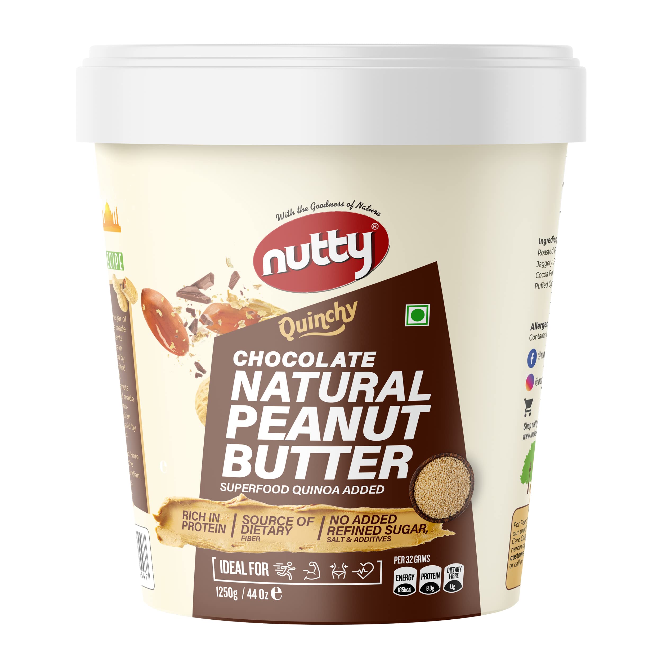 Nutty Natural Chocolate Unsweetened Peanut Butter, 100% Non-GMO, Vegan, 31g Protein, Superfood Quinoa Added, 0% Trans-Fat, Quinchy Peanut Butter Spread (1250 g)-image-47