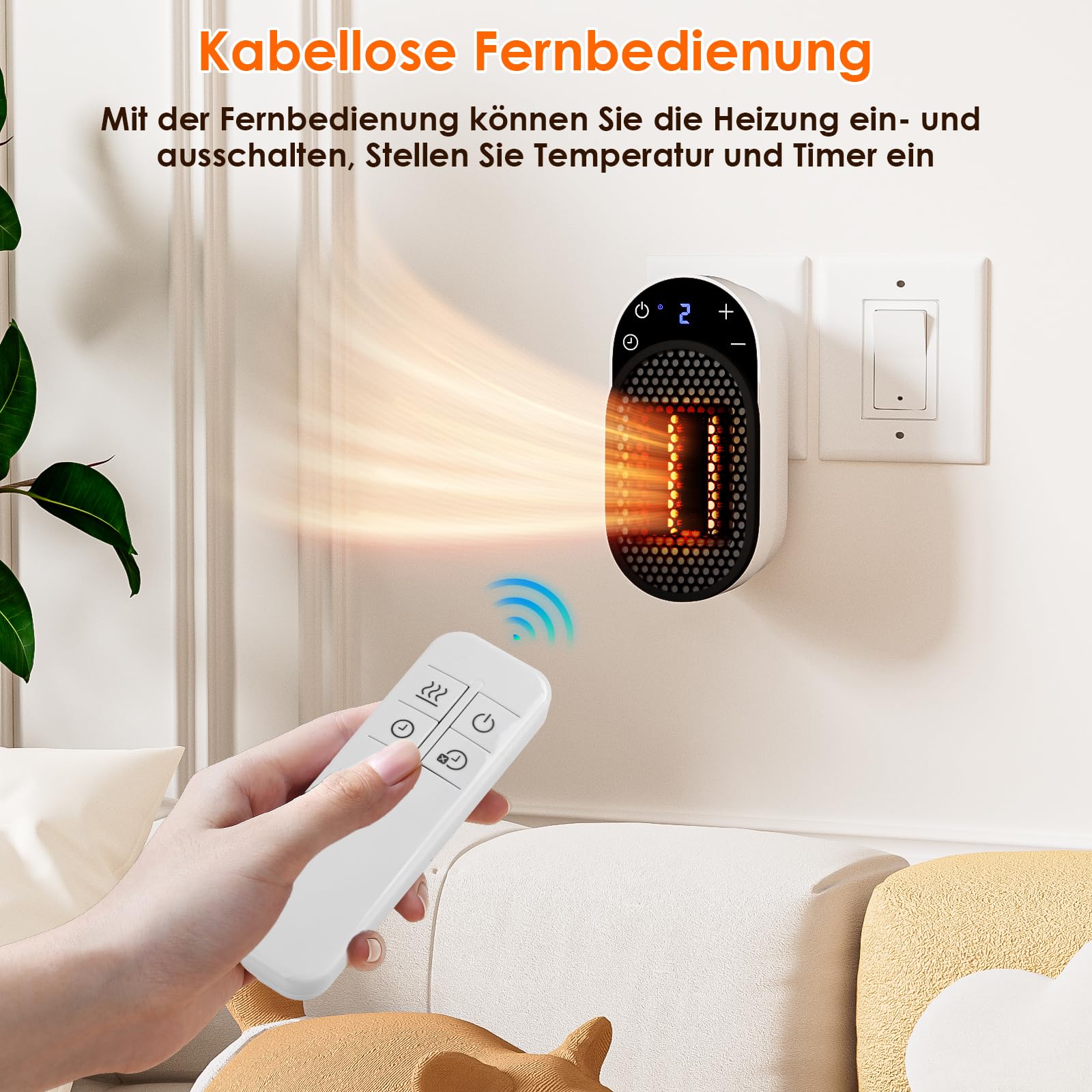 Dreamhigh® Heizlüfter Steckdose 500 W, Mini Heizlüfter Mit Fernbedienung, 90° drehb. 1-12 Stunden Timer, Timerfunktion, LED-Display, Steckdosen Heizung für Räume bis 25 m² Küche, Haushalt & Wohnen