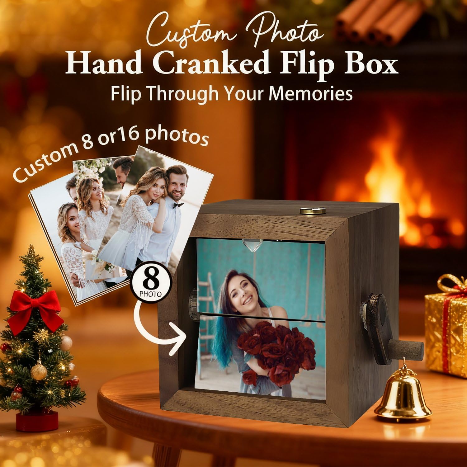 Caja de movimiento artística personalizada con LED, caja de fotos con movimiento de manivela personalizada, edición romántica, caja de recuerdos de aniversario romántica personalizada (con LED, 16