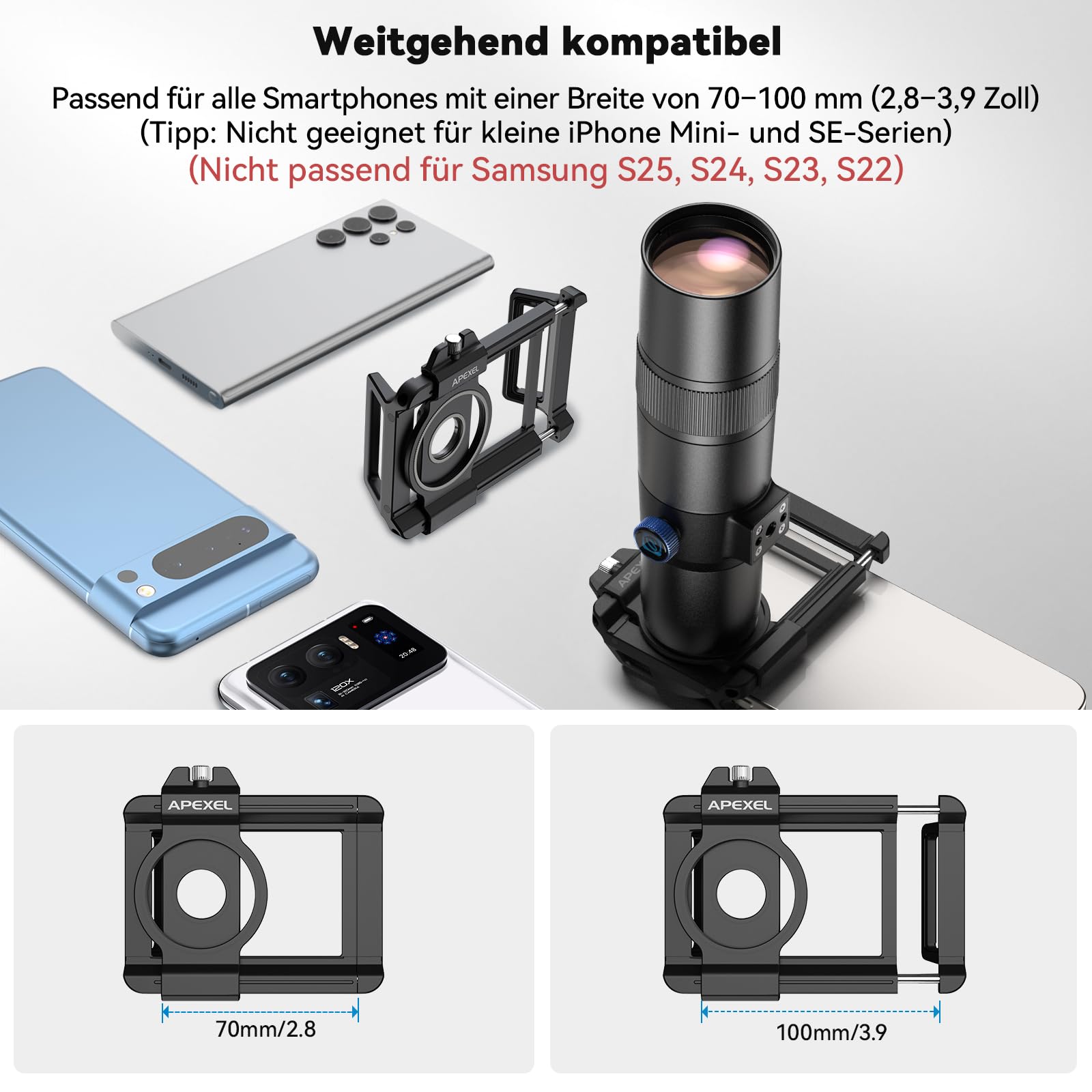 30x Teleobjektiv mit Stativ - Handy-Kamera-Objektiv-Set mit universeller Objektivhalter, Handy-Objektiv-Anhänger für iPhone und Android