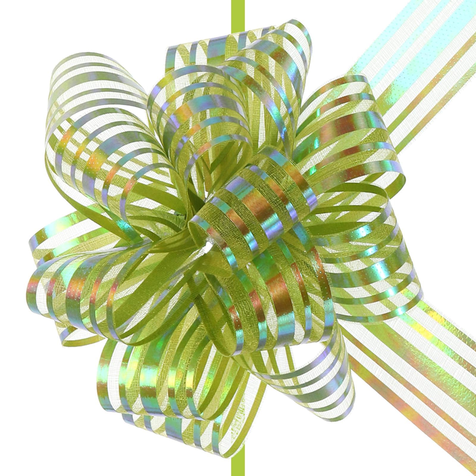 TA-VIGOR 5Pcs 4 Inch Large Organza Pull Bows, Lawn Green Chiffon Gift Wrapping Ribbon Bows for Weddings, Gift Baskets, Presents, Christmas and Valentine’s Day Decorations