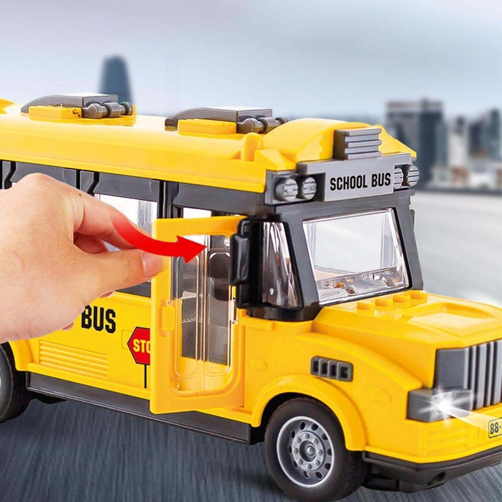 Modellino di Autobus Urbano, Autobus Scolastico Giocattolo, 1/30, Regali, Modellino di Camion, Classico con Luci Realistiche E Pneumatici, Yellow School Bus a