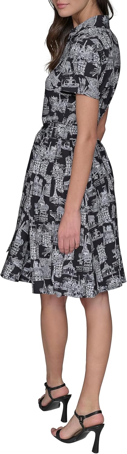 Karl Lagerfeld Women's Short Sleeve Surplice Neck Faux Wrap Belted Mini Dress