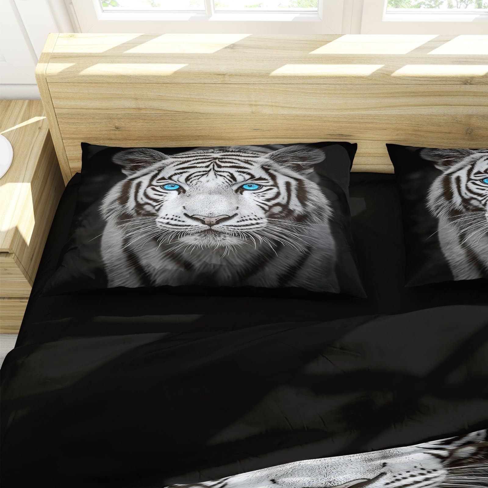 Podwójny zestaw poszewek na kołdrę 260 x 220 cm (2 poszewki na poduszki 50 x 75) dwustronna poszwa na kołdrę z mikrofibry szara, miękka niebieskooka tygrys poszewka na kołdrę w zestawie poszewka na