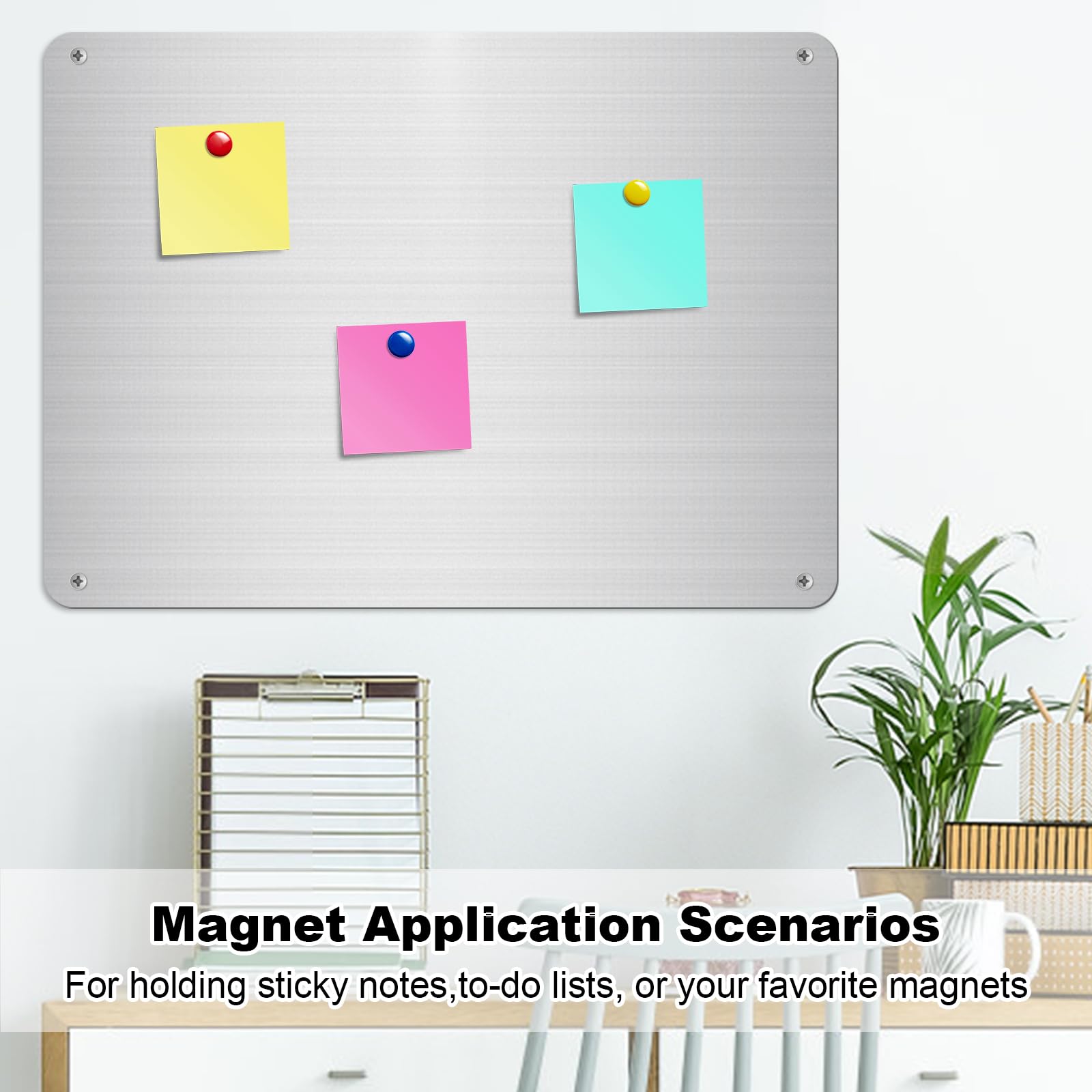 Tableau Magnétique Mural 0,8 mm, Plaque Aimantee pour Magnets, 43 x 30 cm Ultra Mince Acier inoxydable Tableau pour Magnet Plaque Magnétique A3, Pour enfant, appartement, bureau, cuisine (Argenté)