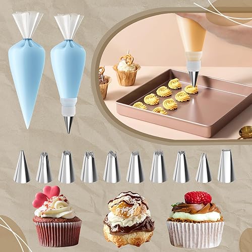 Miniatura 6 de Juego de 131 moldes para tartas de molde desmontable para hornear, kit de decoración de pasteles antiadherentes (4, 7, 9 pulgadas), bolsas de