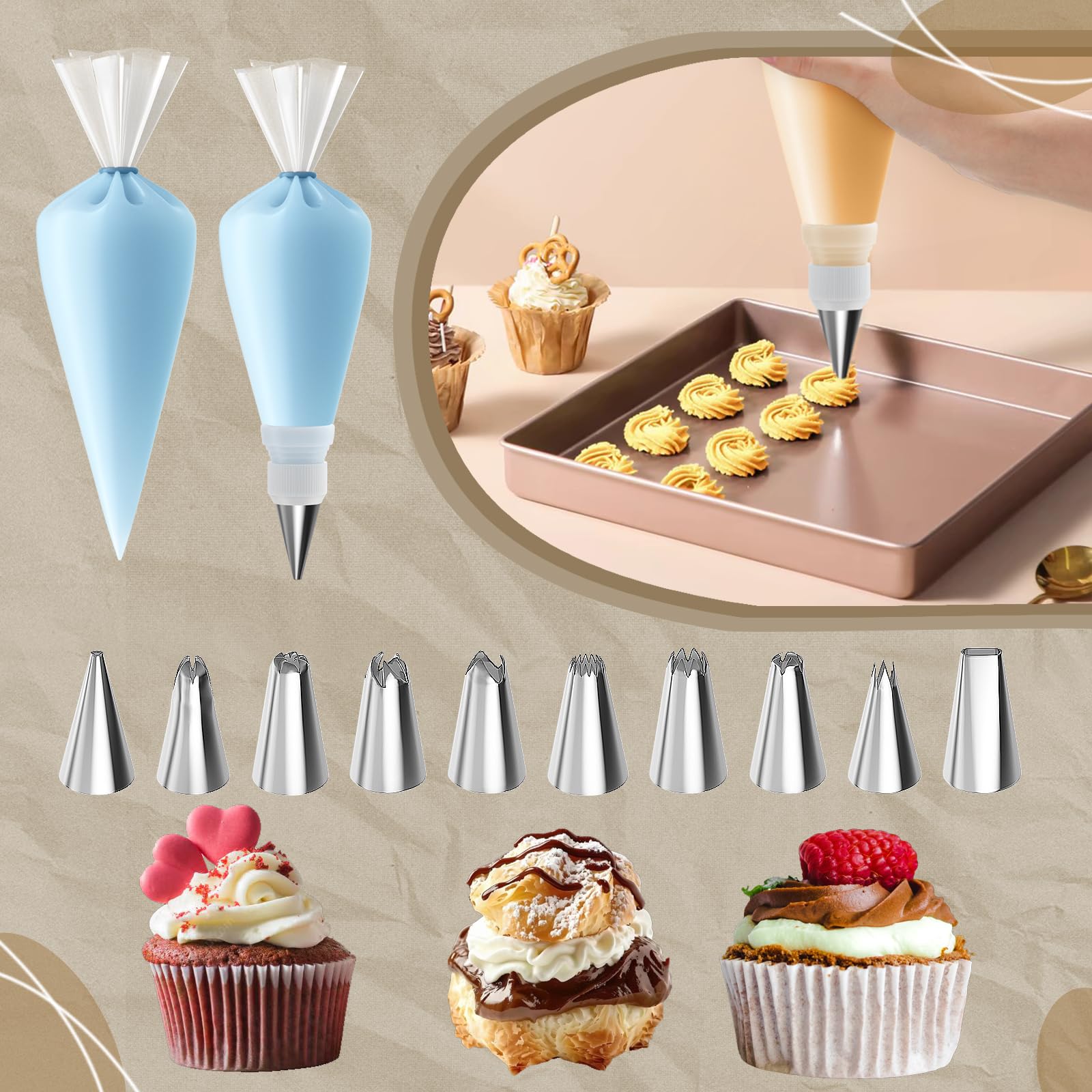 131-teiliges Springform-Set zum Backen – Antihaft-Backformen & Tortendekorations-Set (4, 7, 9 Zoll), inkl. Spritzbeutel & Tüllen, Backzubehör für Käsekuchen, Backwerkzeuge, Backpapier & Anleitung