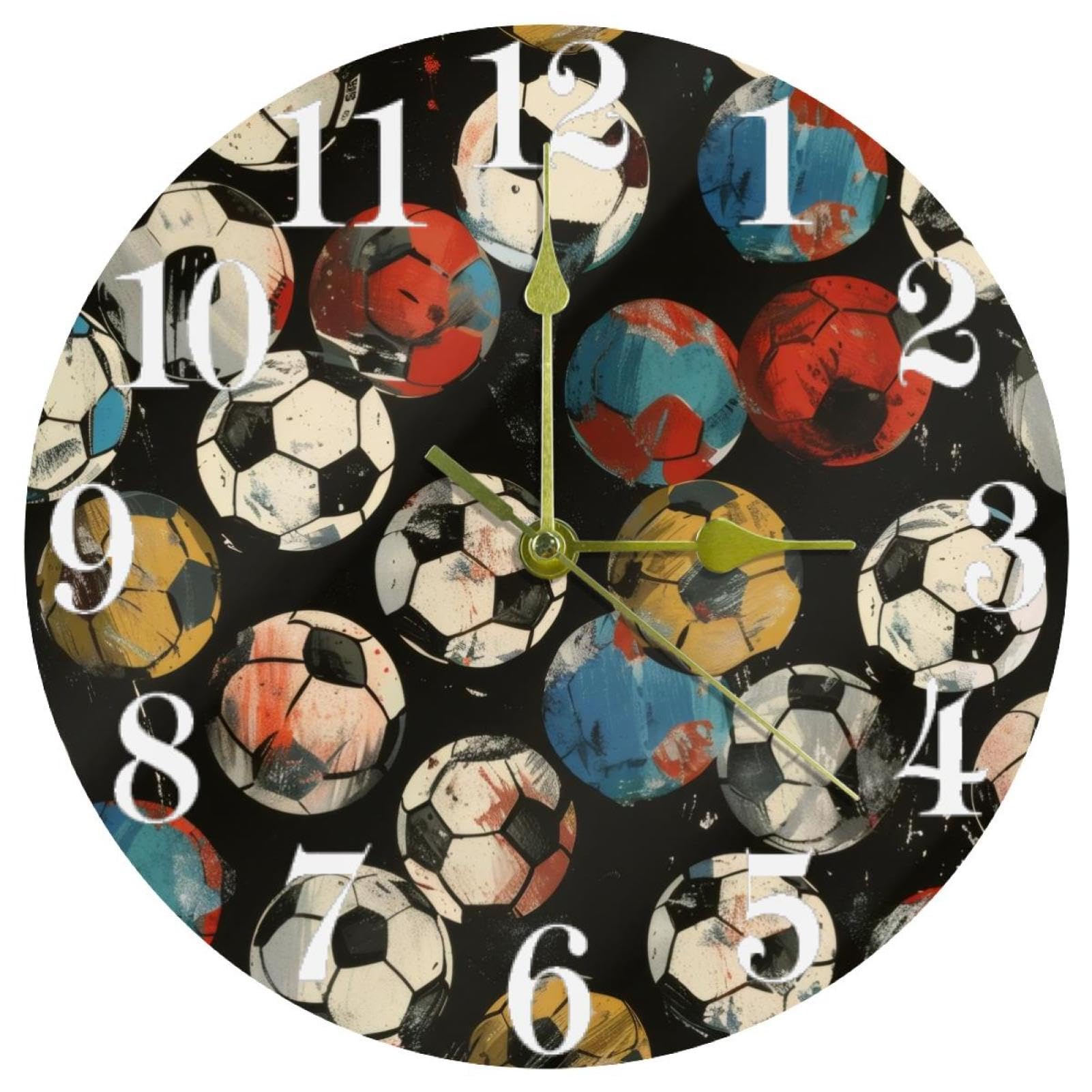 Horloge murale football ronde noire pour décoration murale de maison et bureau