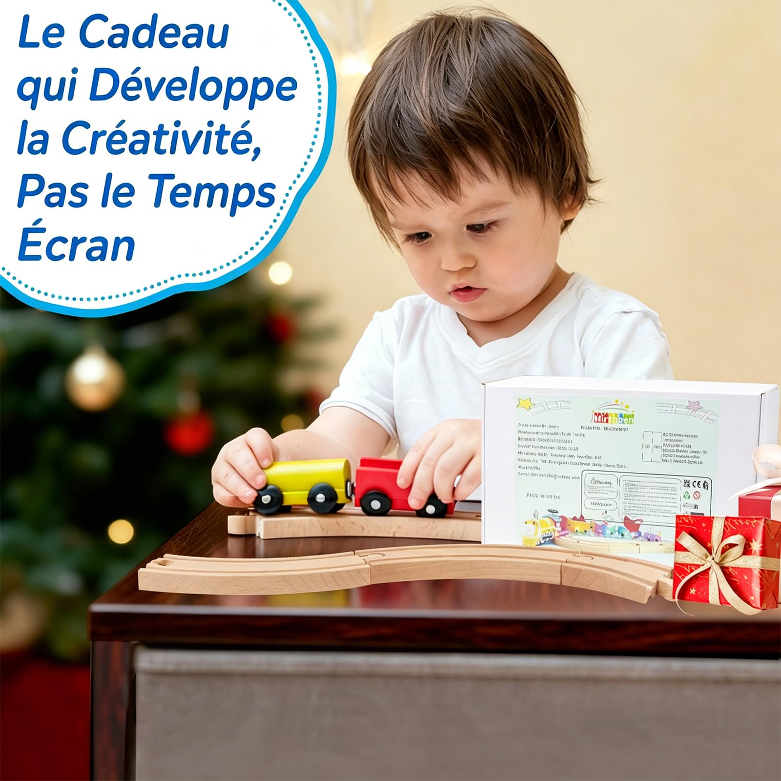 Coffret d‘Extension de Rails en Bois 25 pièces pour Circuit de Train - Train en Enfant 3 Ans et Plus - Pièces Droites et Courbes en Bois de Hêtre - Compatible avec Les Principales Marques