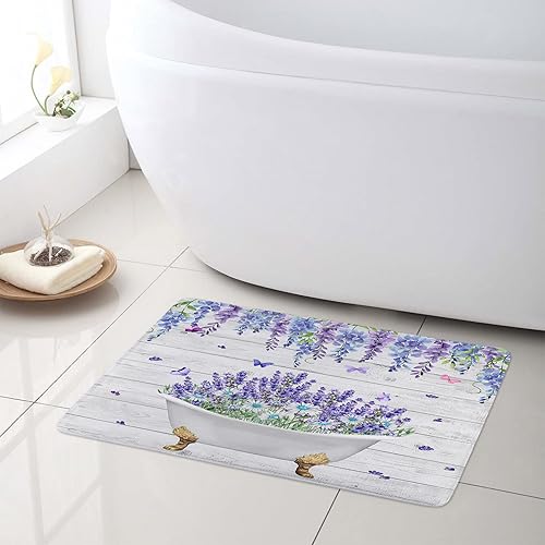 Miniatura 3 de LB Juego de cortinas de ducha de mariposa y flores con alfombras, margaritas y morado lavanda, hojas de eucalipto, cortina de ducha verde con