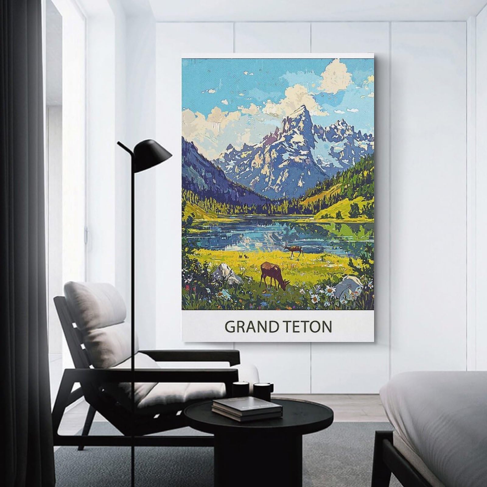 Junmoney Grand Teton Mountain Landscape Wall Art Print, 24x36inch(60x90cm), for Workspace Walls, Study Corners Or Bedrooms, A Smart Decor Choice for Study Walls