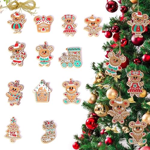12pcs Koala Gingerbread Man Ornaments for Christmas Tree Assorted Plastic Gingerbread Figurines Ornaments for Christmas Tree Hanging Decorations