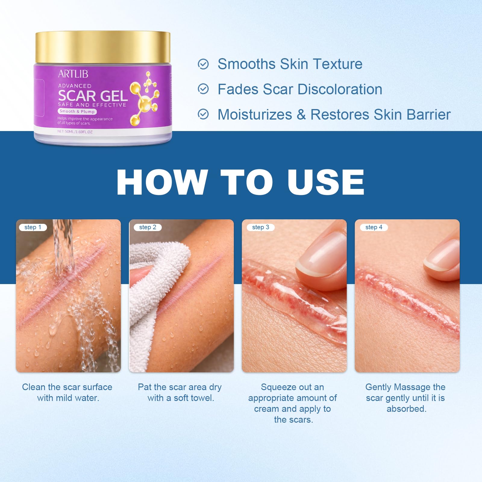 Scar Cream,Silicone Scar Gel,Helps Reduce Surgical Scars,Acne,Burn,Keloids Bump,Stretch Marks, Advanced Scar Removal Cream for Old and New Scars(1.69oz) — Amazon image 3