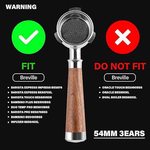 Miniatura 2 de CrossCreek Portafiltro de doble salida de 54 mm con 3 orejas Compatible con máquinas de espresso BrevilleSage Barista de 54 mm Cesta de acero