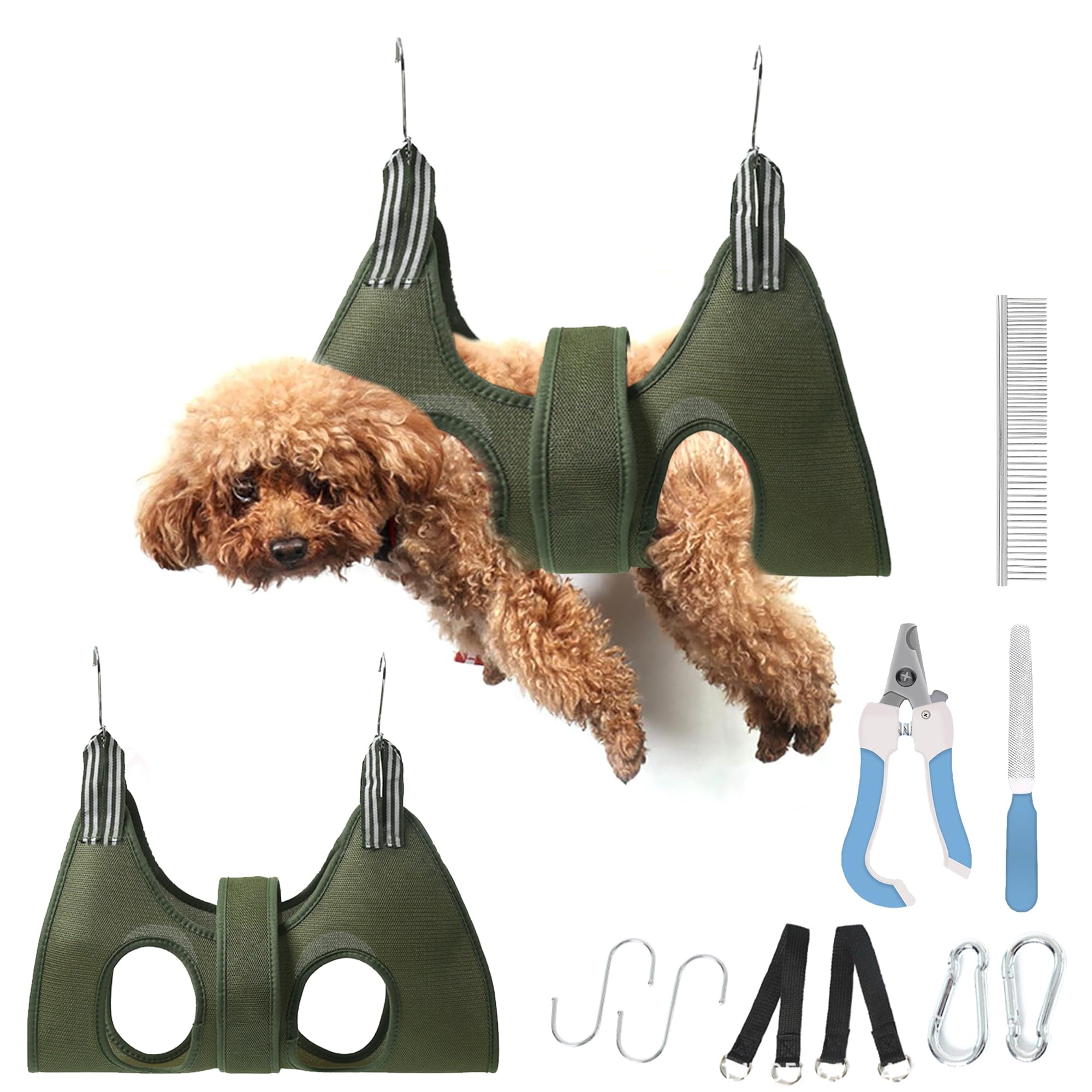 SUPERPAWS Dog Grooming Hammock for Small Dogs Cat with Pet Nail Clipper Trimmer Set,Pet Grooming Sling with Strong Waist Belt for Extra Security