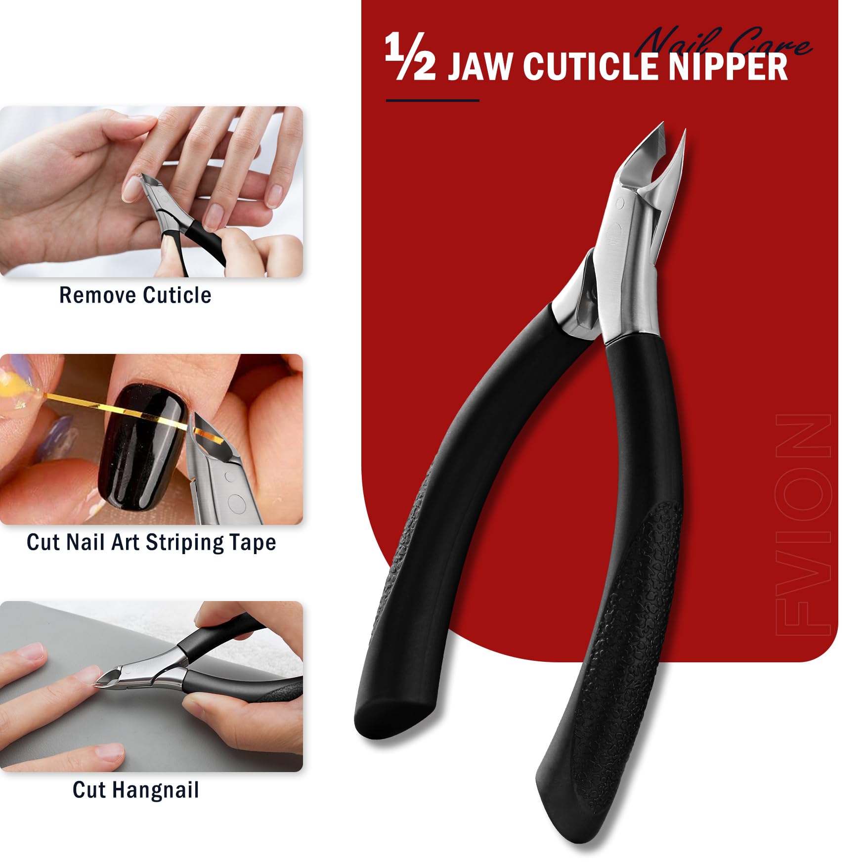 FVION Coupe Cuticule, Pince à Cuticule en Acier Inoxydable, Coupe-Cuticules Avec Lames De Précision, Ciseaux Cuticules Professionnelle Outils de Manucure Pédicure | Cuticle Nipper (Noir)