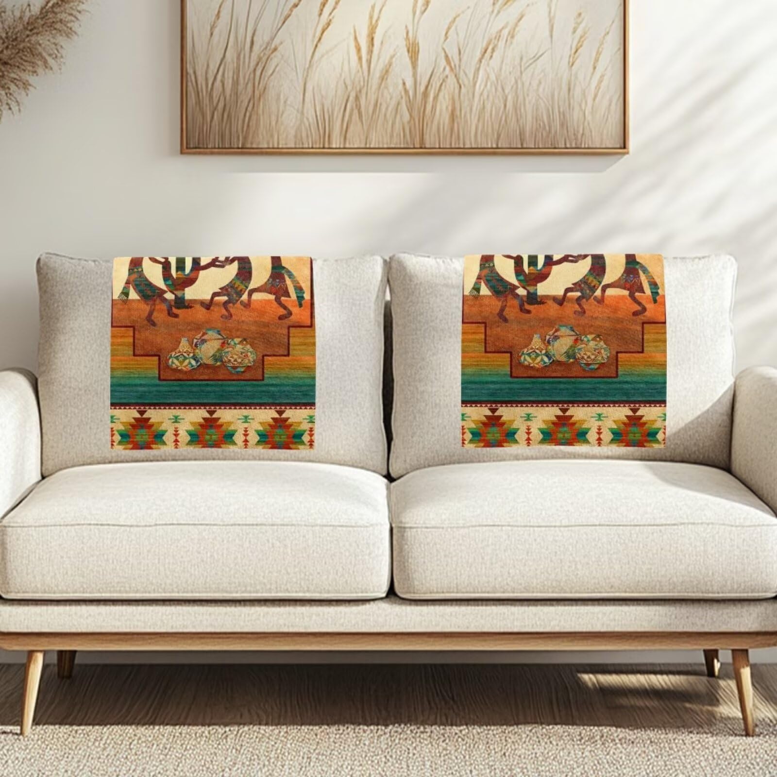NETILGEN Headrest Covers for Recliners Breathable Sofa Head Protector Machine Washable Chair Arm Covers for Home Couch Loveseats Decor 2pcs, Indian Aztec Cactus — image 1