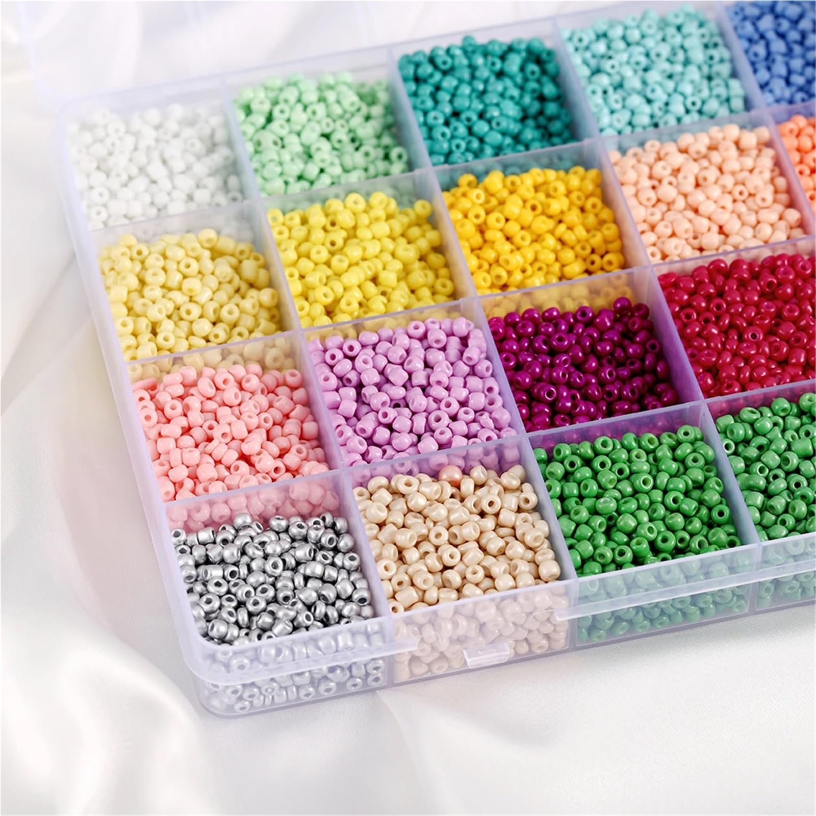 Perlen-Sets zur Schmuckherstellung in 10–24 Farben, 2/3 mm, bunte Glasperlen for Mädchen, Armbänder, Halsketten, DIY-Set Perlen für Armbänder(24grids-2mm 01)