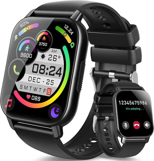 Smart Watch for Men Women Answer/Make Calls, Smart Watches with 1.85 HD Touch Screen, 112 Sport Modes, Step Counter, IP68 Waterproof, Heart Rate/Sleep Monitor Fitness Watch for iOS Android, Black