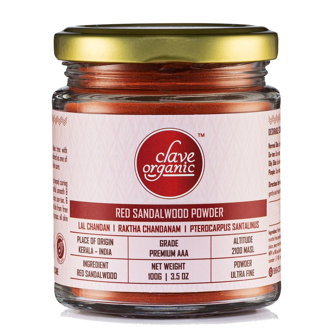 Vegan No Chemicals Red Sandalwood Powder for Soothing,Exfoliating (Raktha Chandan) from Wayanad - Kerala in Eco-Friendly Glass Jar, 100 g