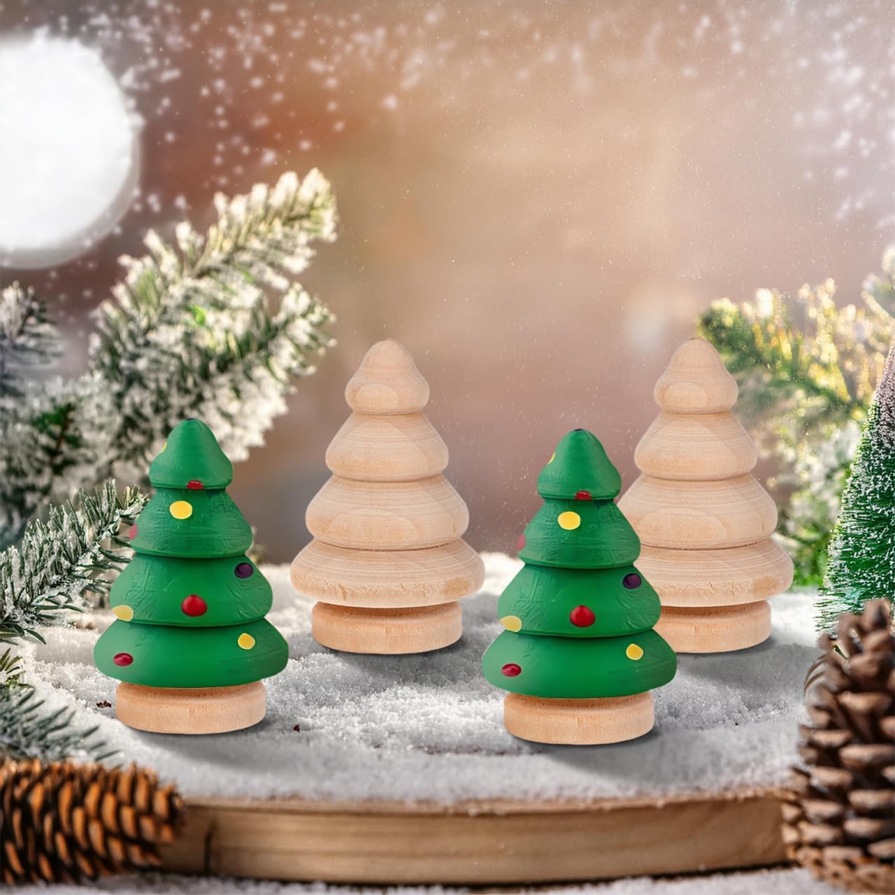 Mini Wooden Christmas Tree Peg Dolls Unfinished DIY Crafts Handmade Home Decoration 2.36 Inch Sanded Smooth Wood Ornaments for Kids Art Projects and Holiday Decor