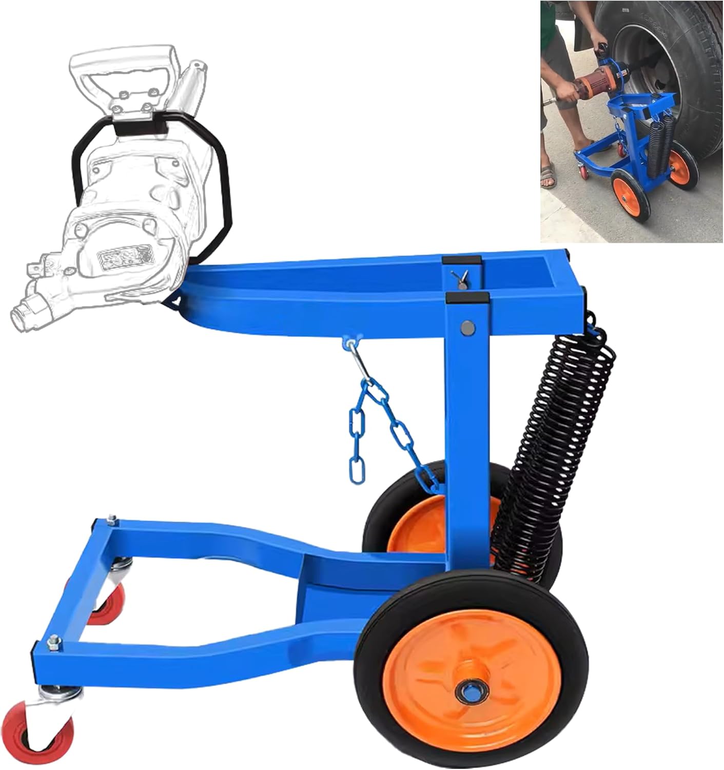 Mobile Air Impact Wrench Holder, 1 Inch Pneumatic Impact Gun Mobile Cart, with 4 Wheels Heavy Duty Trucks Tools Suitable for Truck, Semi-Truck and Bus,(Air Wrench Not Included).