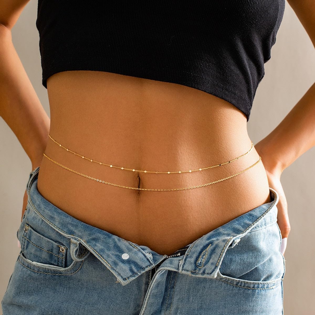 CHESKY 14K Gold Plated Silver Plated Waist Chain for Women, Layered Belly Belt Chains Beach Waist Beads Chain Waterproof Snake Cuban Body Chain Summer Jewelry Accessories for Women