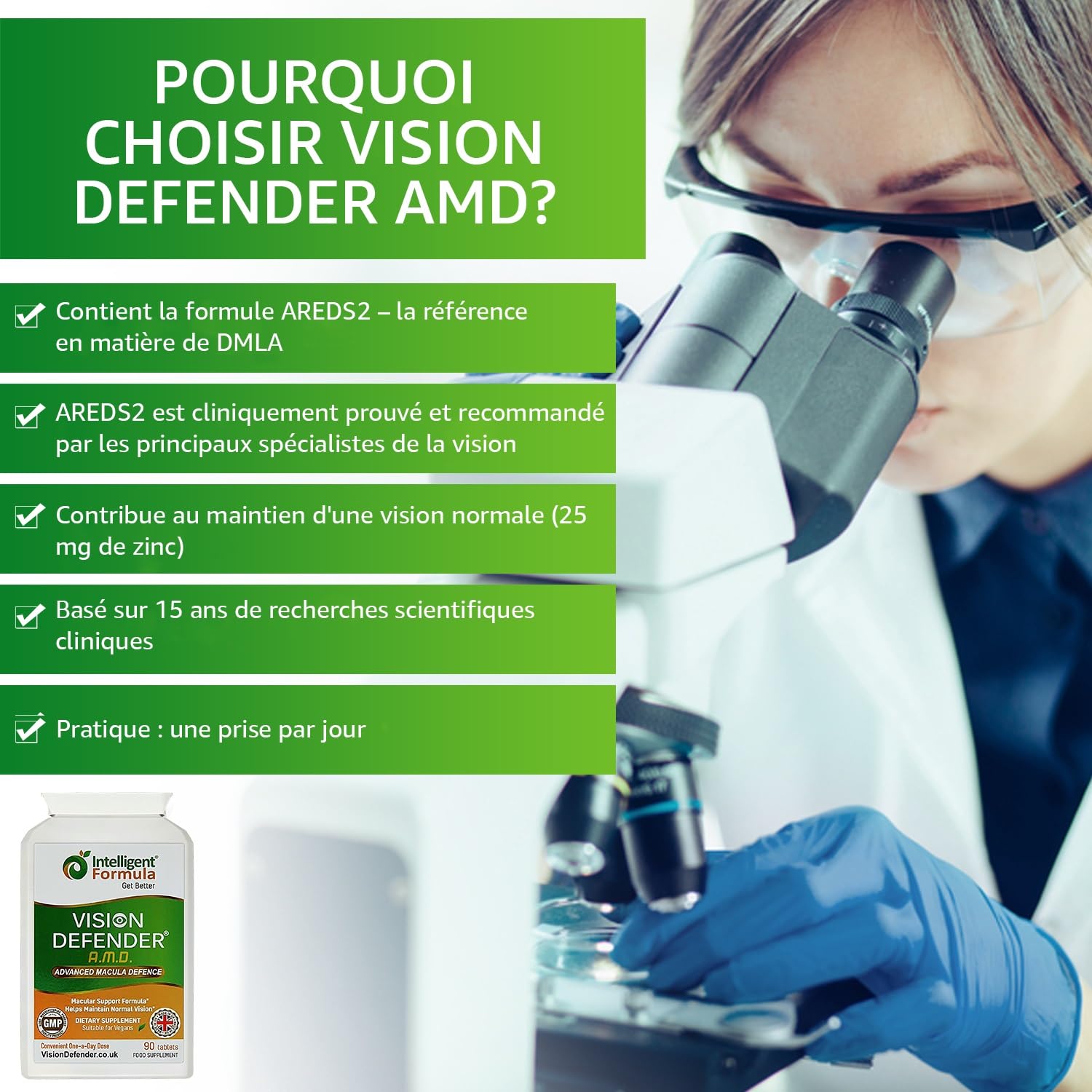 Vision Defender AMD Vitamines pour les yeux AREDS2 – Formule exacte avec lutéine, zéaxanthine, vitamines C et E, zinc 25 mg et cuivre – 90 comprimés véganes 1-par-jour pour le soutien de la vision