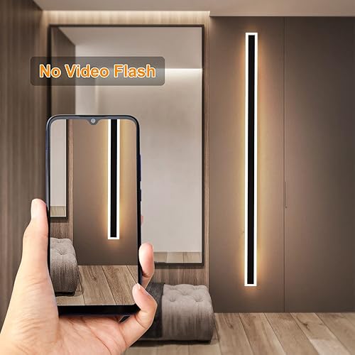 Miniatura 7 de DIKAIDA Moderno aplique de pared para interiores y exteriores, 79 pulgadas, color negro mate, lámpara de pared LED de 65 W, blanco cálido, 3000 K,