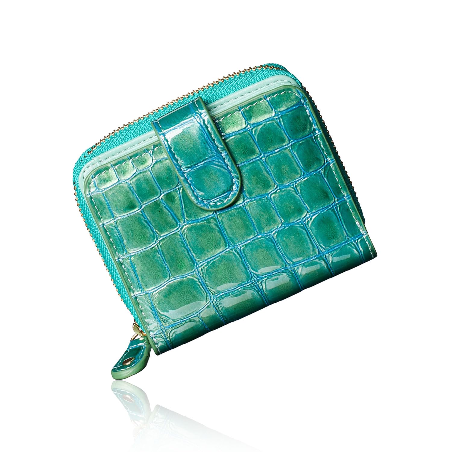 VOICE Align mini type Bi-Fold Wallet wallet Leather made by MASINI in Italy Cowhide ART.Stain Glass Women's Elegant, easy-to-use and beautiful In gift box (Turquoise)