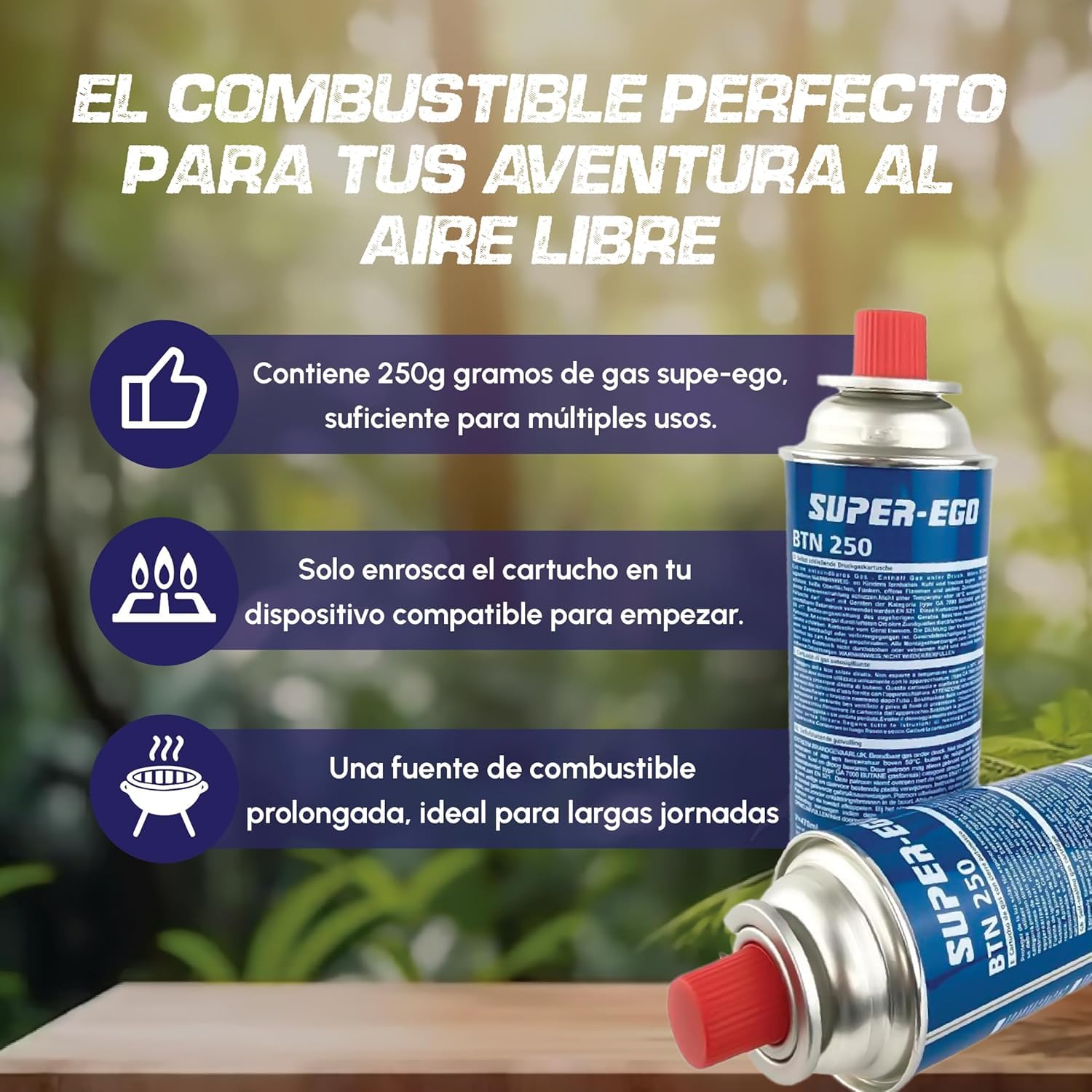 Pack de 4 und Super-Ego BTN 250 Cartucho de Gas Butano, 227g, Compatible Universal, Diseño Compacto — view 2
