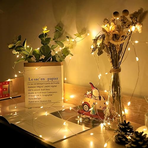 Miniatura 6 de chzk Paquete de 12 luces de hadas de 7 pies, 20 luces LED parpadeantes, funciona con pilas, luces impermeables de luciérnaga estrellada, luces en