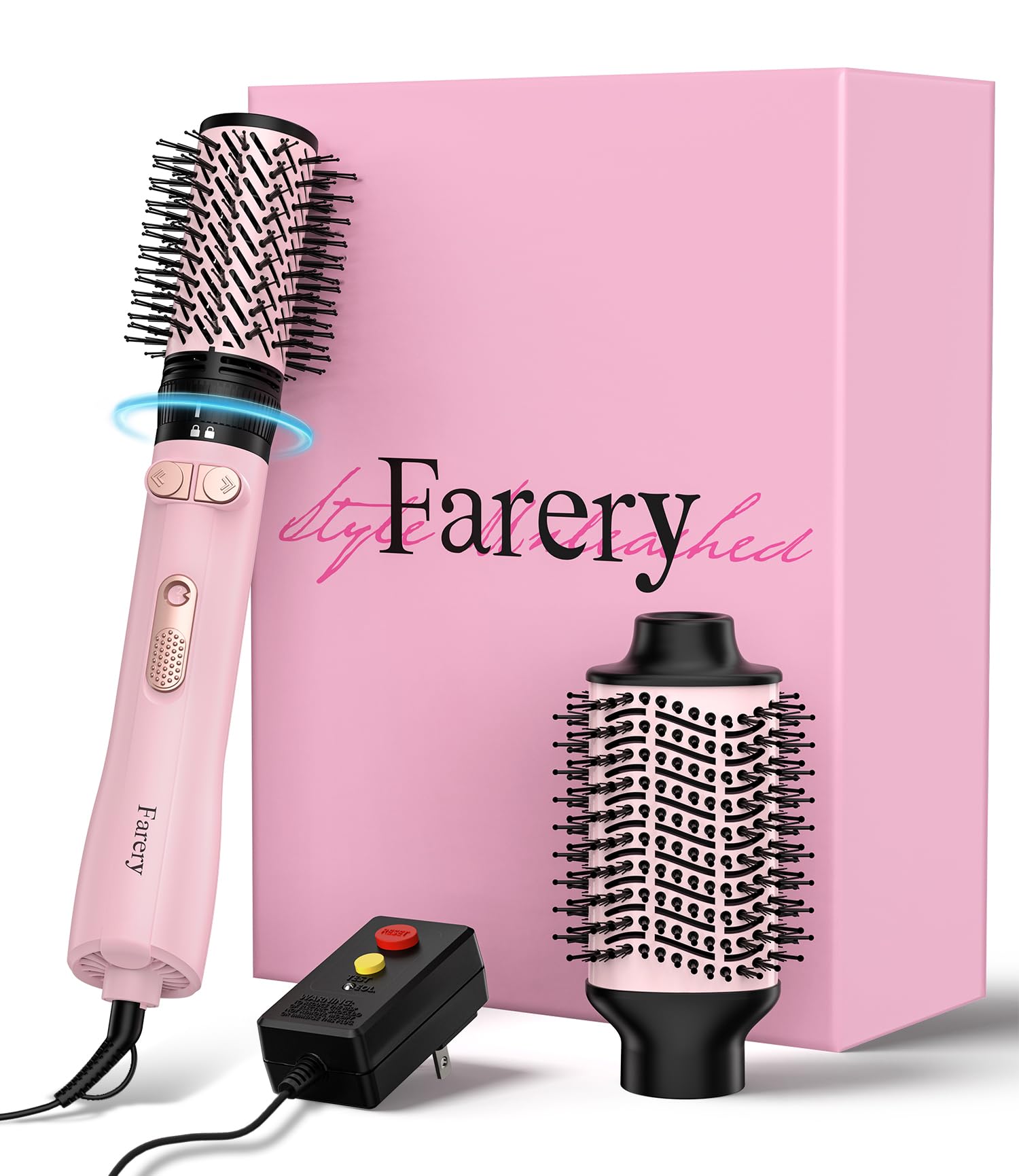 Farery 2-in-1 Blow Dryer Brush Set for Frizz-Free Blowout | 2-inch Rotating Hair Dryer Brush & 3-inch Hot Air Brush with Oval Barrel | 1000W for Fast