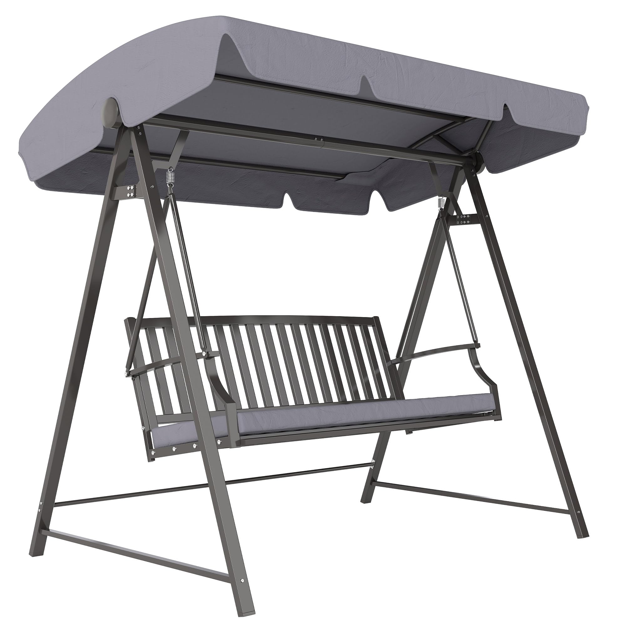 Outsunny Columpio de Jardín Exterior de 3 Plazas Balancín de Jardín Exterior con Toldo Ajustable Cojín y Estructura de Acero Carga 360 kg 205x133x181 cm Gris