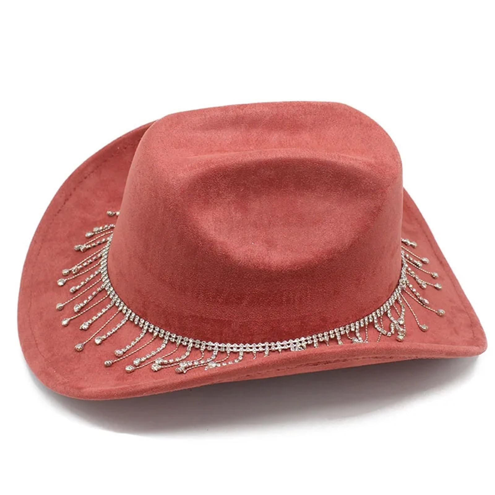 Sombrero De Vaquero Sombrero de Vaquero for Mujer con Correa con Flecos y Diamantes Decorativos Sombrero de ala Ancha intemporal 57-58 cm para Adulto Carnaval Halloween Y Cosplay(Orange)