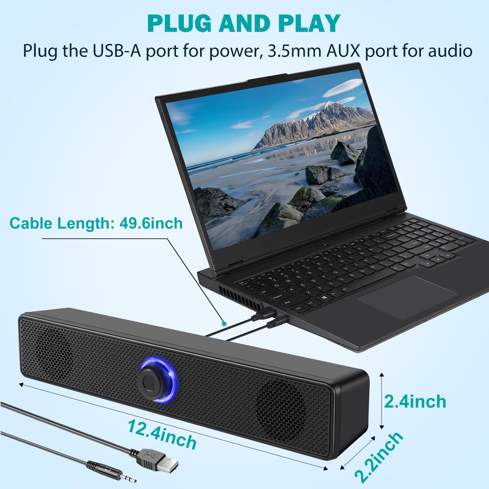 Haut-parleurs stéréo filaires alimentés par USB pour ordinateur, ordinateur de bureau, ordinateur portable, PC, tablette, téléphone portable [Version 2025]
