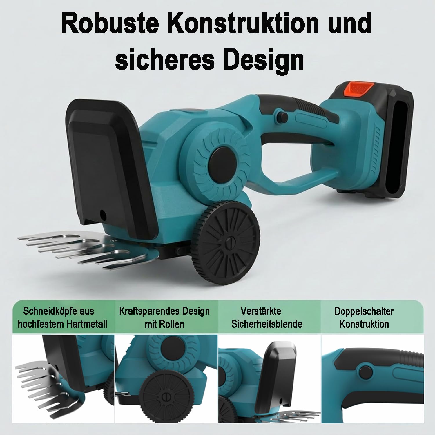 Akku-Heckenschere für Makita Akkus,2-in-1 Akku Grasschere und Strauchschere | Elektrische Gartenschere mit 2x2,0Ah Batterien & Ladegerät,Schnittbreite 12cm, Schnittlänge 23cm, für Garten,Hof und Rasen