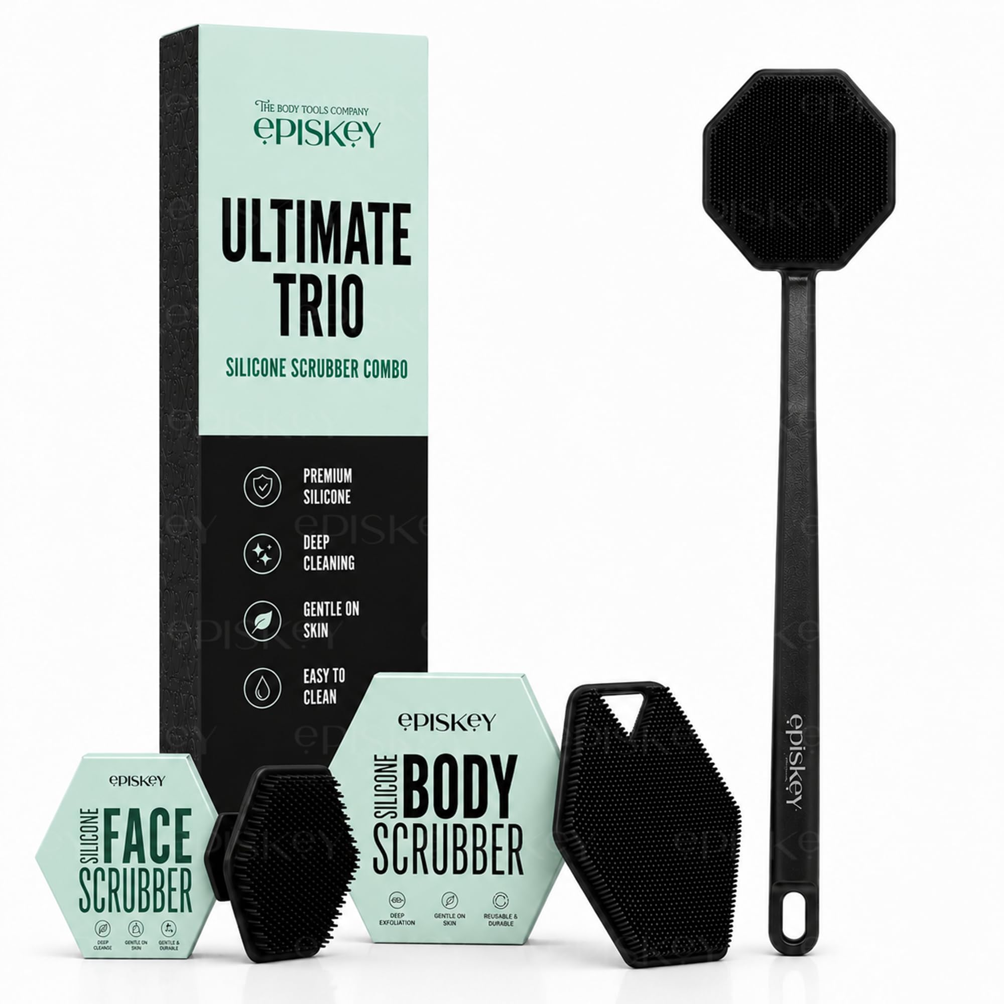 Episkey Ultimate Trio Bath Scrubber Combo | 3-in-1 Silicone Face, Body & Back Scrubber Combo | Deep Cleansing & Gentle Exfoliation | Long Handle for Hard-to-Reach Areas | Bath Accessories for Men & Women-picture-25