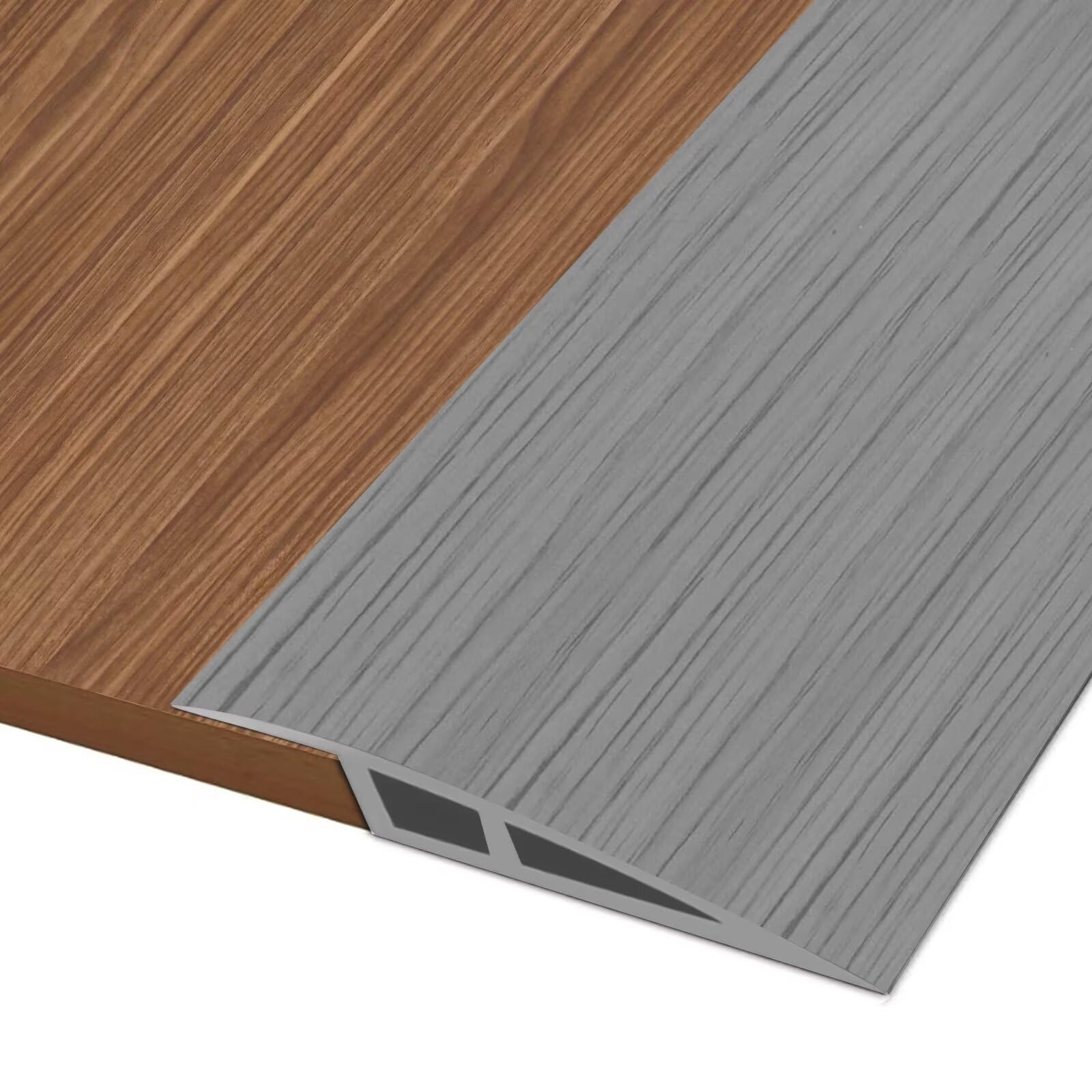 Hengrongshen Floor Transition Strip, Vinyl Door Threshold Strip Self Adhesive Threshold Flooring Transition for Laminate Doorway Edge Threshold Height Difference from 10 to 15mm (Gray Wood, 3.0M)