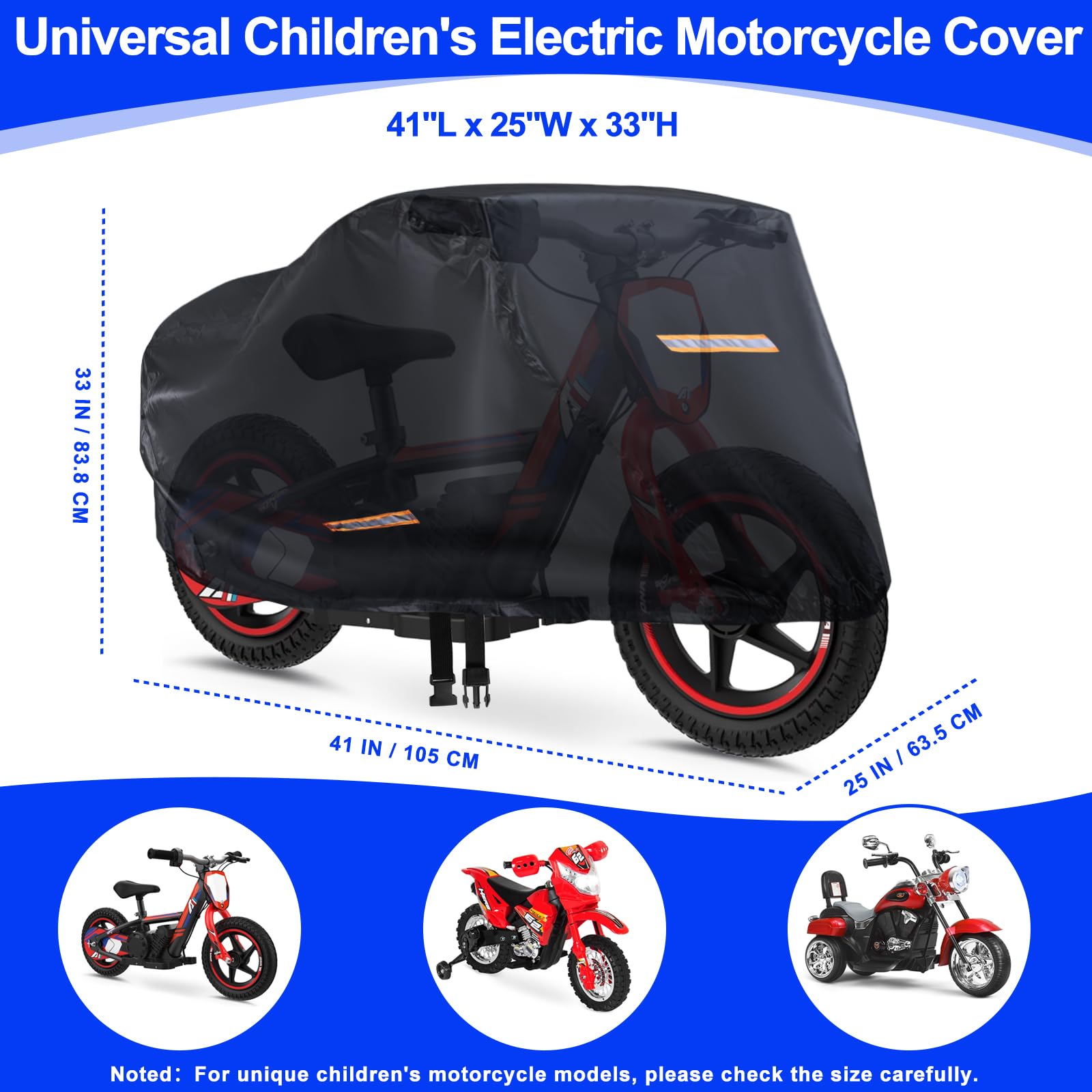 Car Toy Cover,Heavy Duty 420D Oxford Fabric Kids Ride-On Toy 3 Wheels Car Cover Waterproof,Universal Covers for Kids Electric Vehicle,Anti-UV,with Waterproof Strip,3 Reflective Strips,Windproof Buckle - Image 2