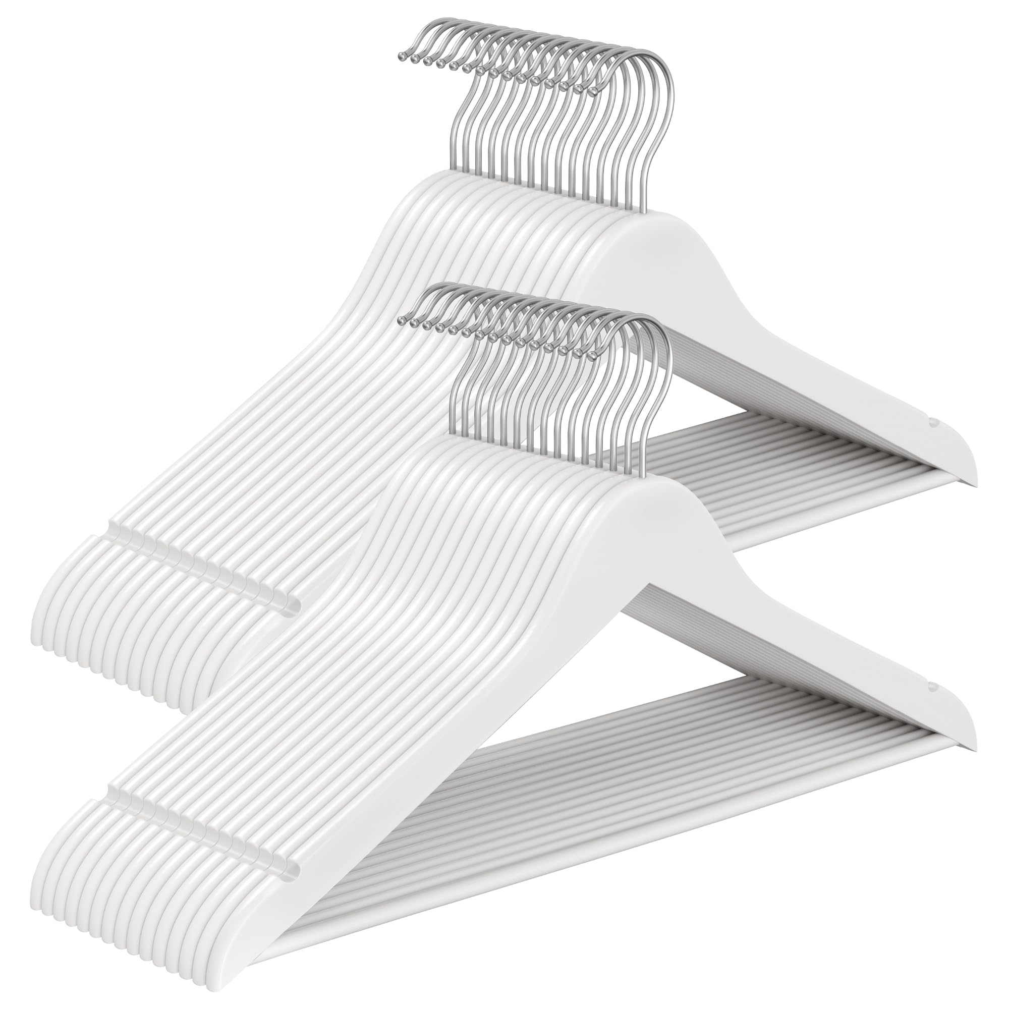 SONGMICS Wooden Hangers, Pack of 30, Coat Hangers, Pants Bar, 360° Swivel Hooks, Solid Birch Wood, for Jackets, Shirts, Coats, Cloud White CRW030W02 — image 1