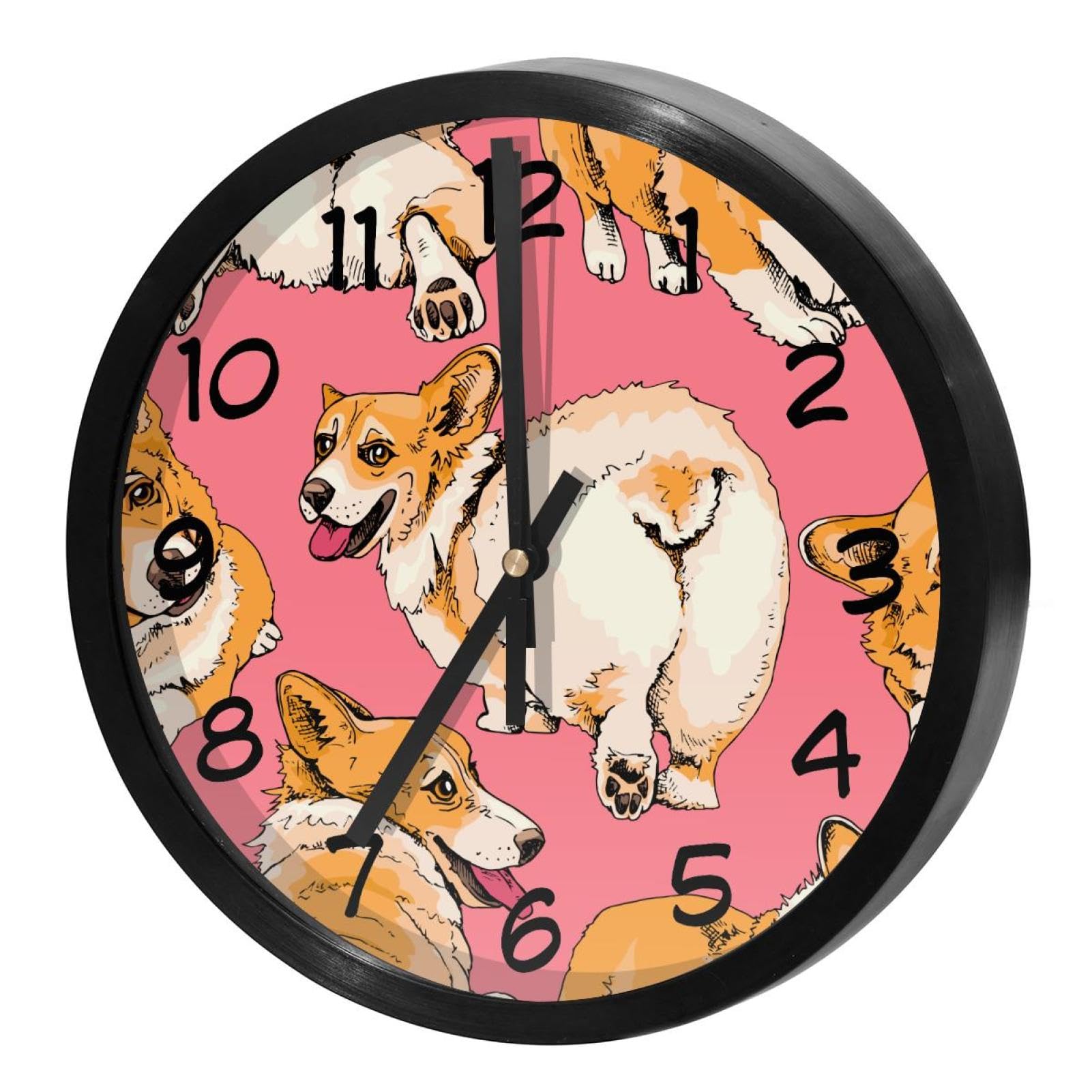 Horloge murale silencieuse pour chambre et école motif chien Corgi mignon