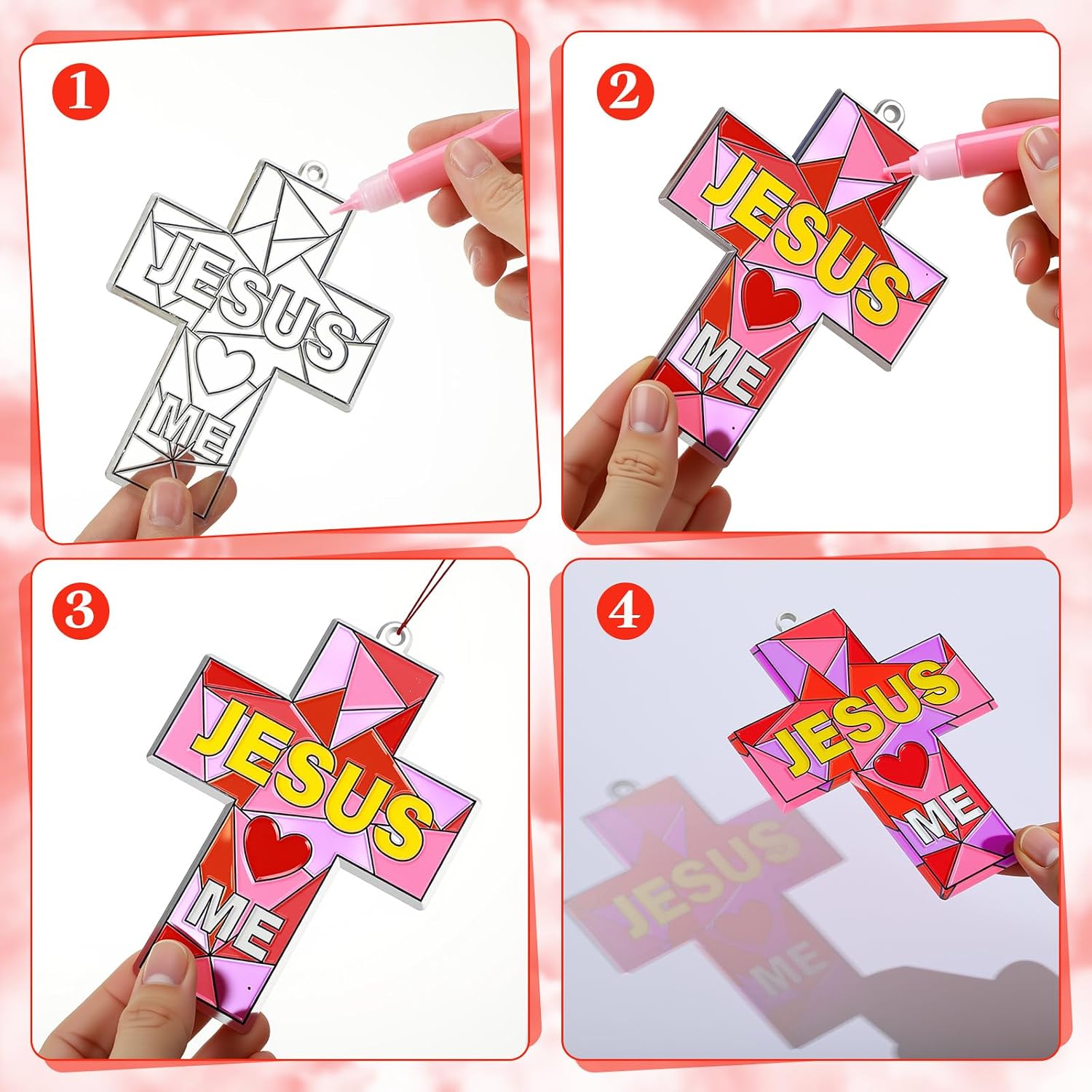 Blueweenly 36 Pcs Christian Crafts Cross Craft Kit to Paint Religious Cross Suncatchers Ornaments Bulk for Catholic Schools Week Sunday School DIY Window (Jesus Love Me)