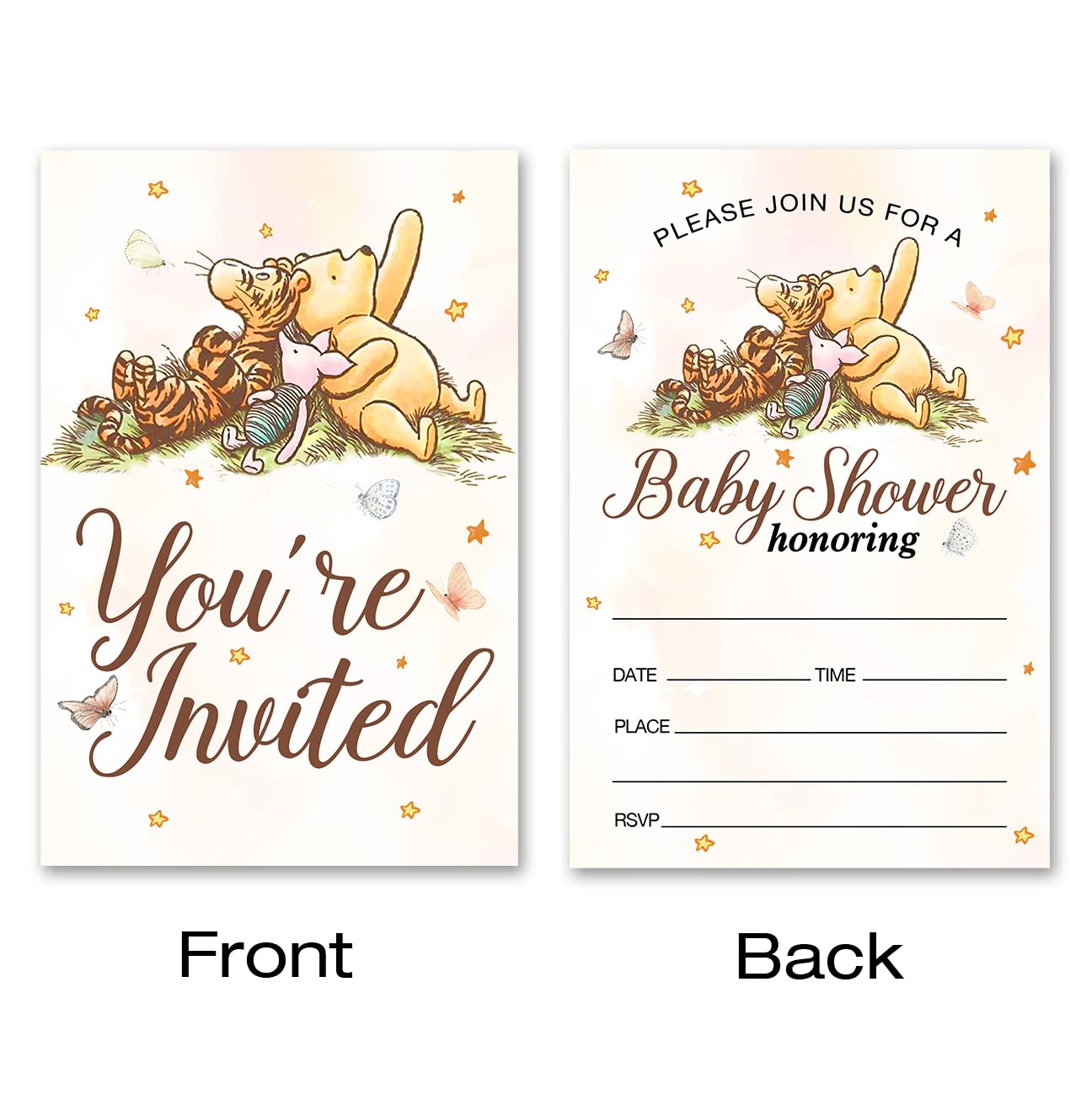 pertnate Pooh Bear Baby Shower Invitations with Envelopes, 20 Count