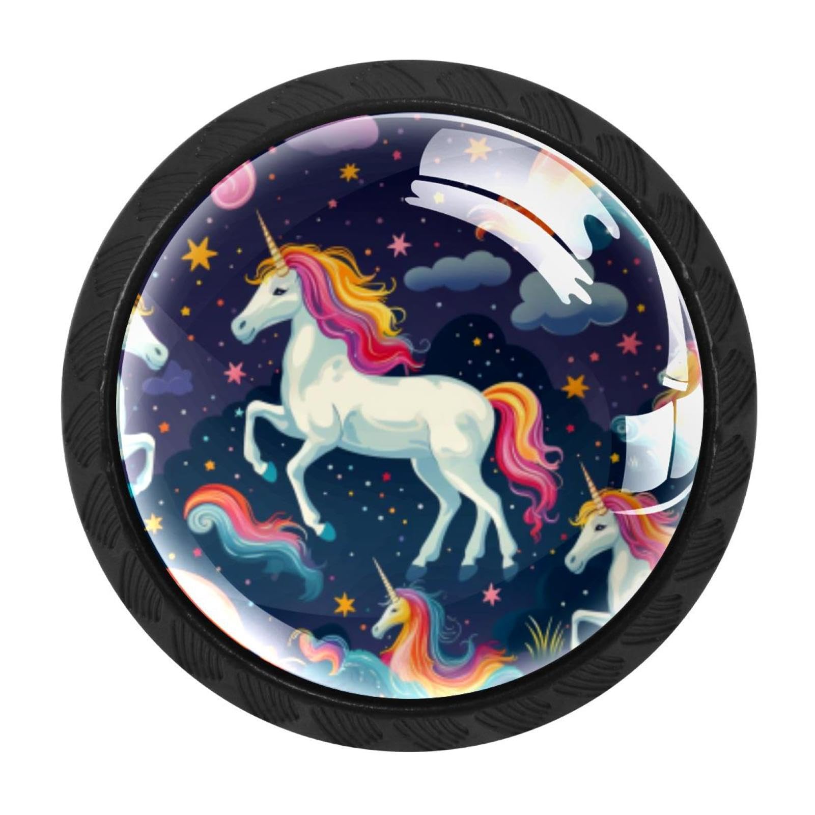 Chenzzzz Multicolored 08 4Pcs Rainbow Unicorn Drawer Knobs Black Cabinet Knobs Cupboard Handles Hardware Round Door Pull Handle For Cabinet Wardrobe Drawer Bedroom Bathroom Furniture