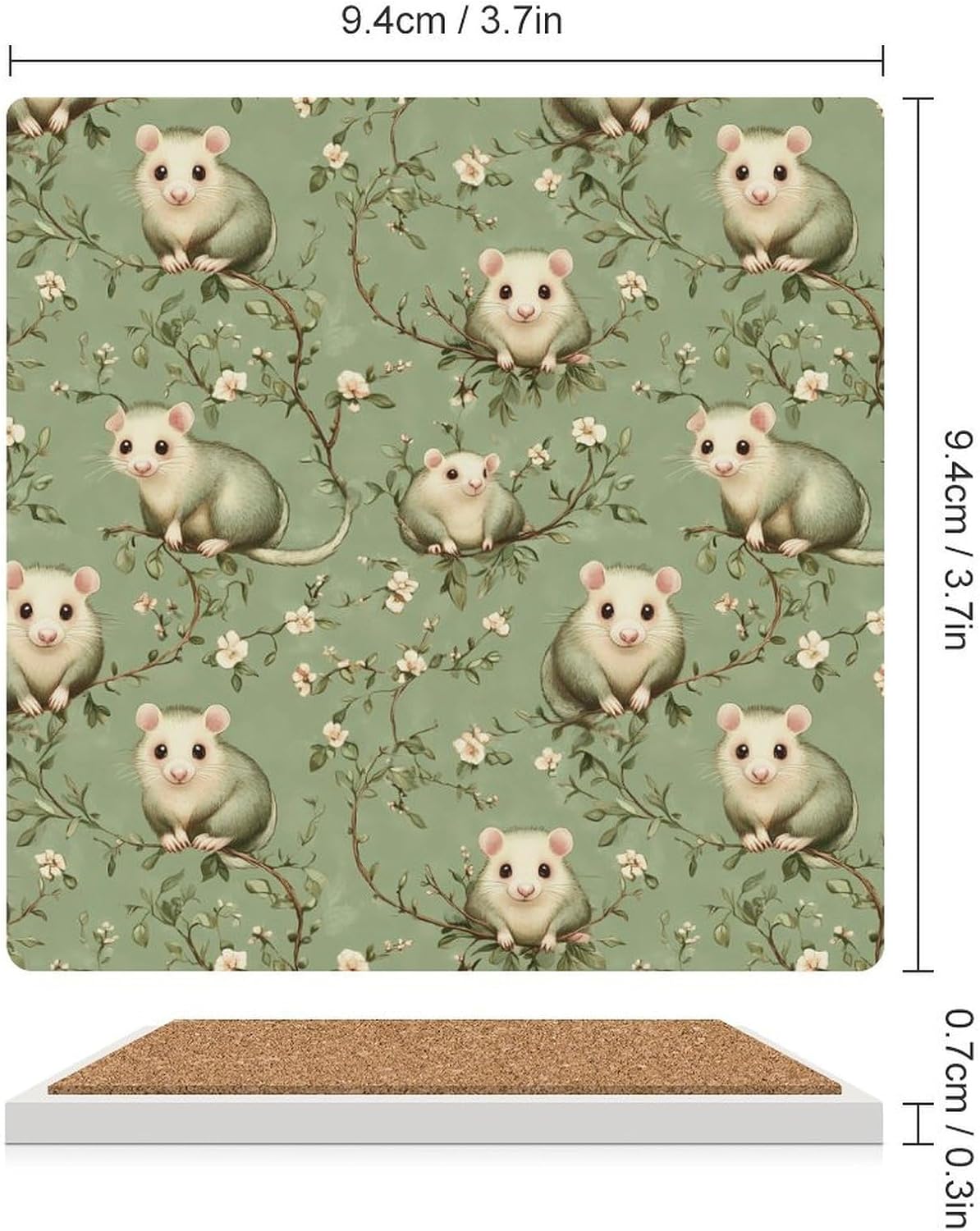 Opossums Ceramic Coasters Square Drinks Coaster Coffee Table Decor Table Coaster for Home Bar