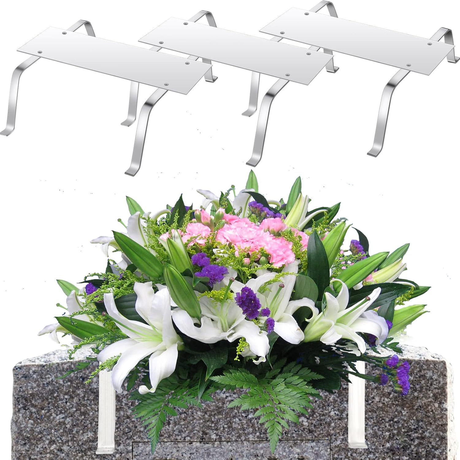 3 Pieces Aluminum Cemetery Saddles Tombstone Hugger Headstone Flower