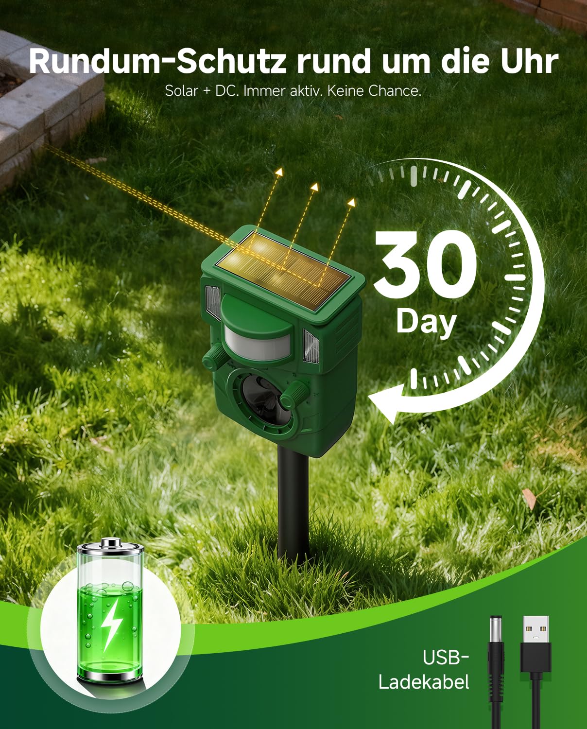 Katzenschreck, Maulwurf Vertreiber, Ultraschall Tiervertreiber, Solar Katzenabwehr für Garten, Abwehr Wasserdicht mit Bewegungsmelder, Stoppen von Katzen, Ratten, Vögel, und Andere, 5 Modi