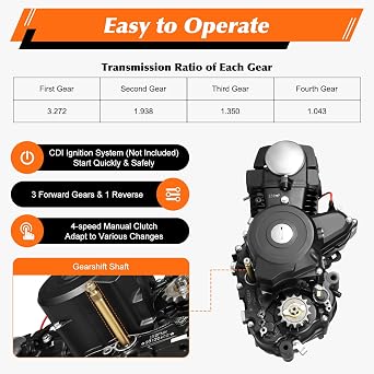 4-Stroke 125cc ATV Motor Engine, 7.64HP Single Cylinder Air Cooling Engine Kick-Starter - Four Gears Speed Change 7500RPM, Suitable for Motorcycles, ATVs, Karts, Tricycles, Etc.