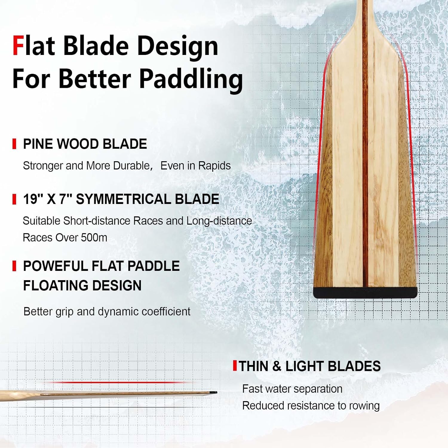 Wood Dragon Boat Paddle, Lightweight Wooden Canoe Paddle with Paddle Bag, IDBF Approved Boat Oars with T Handle for Dragon Boat Paddler, 120/125/130cm(47/49/51in)